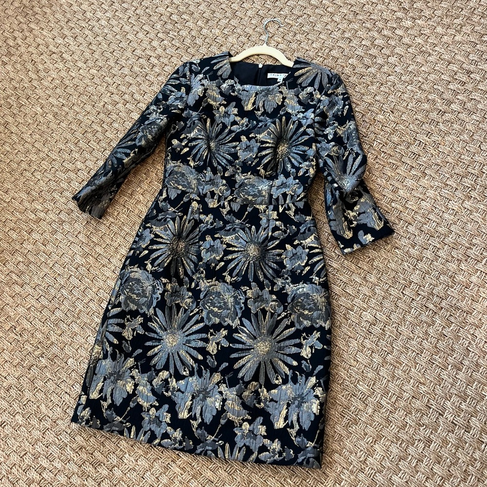 Trina Turk Black and Gold Metallic Cocktail Dress